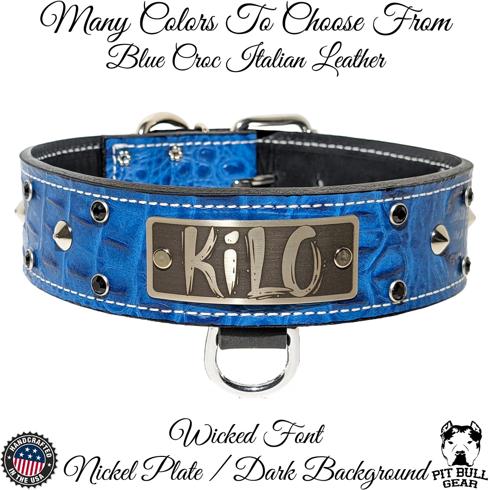 WN3 - Custom Made 2" Wide Italian Leather Studded Dog Collar