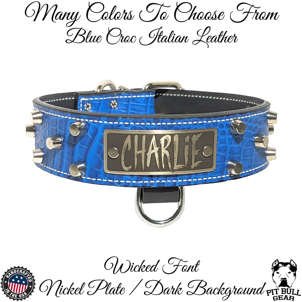 WN4 - Coleira personalizada de couro com tachinhas de 2"