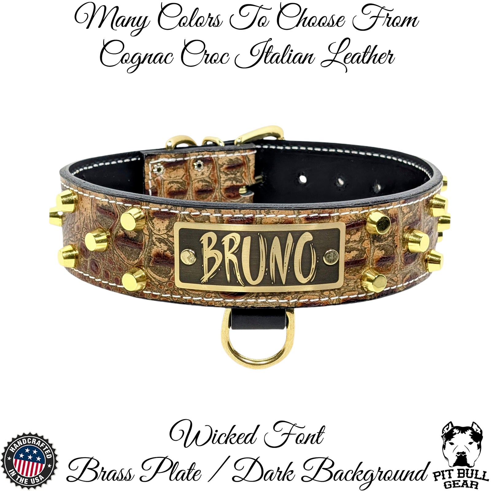 WN4 - Coleira personalizada de couro com tachinhas de 2"