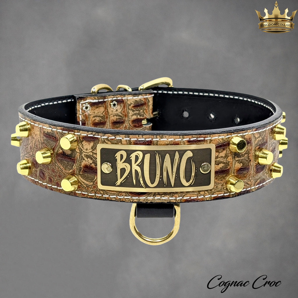WN4 - Coleira personalizada de couro com tachinhas de 2"