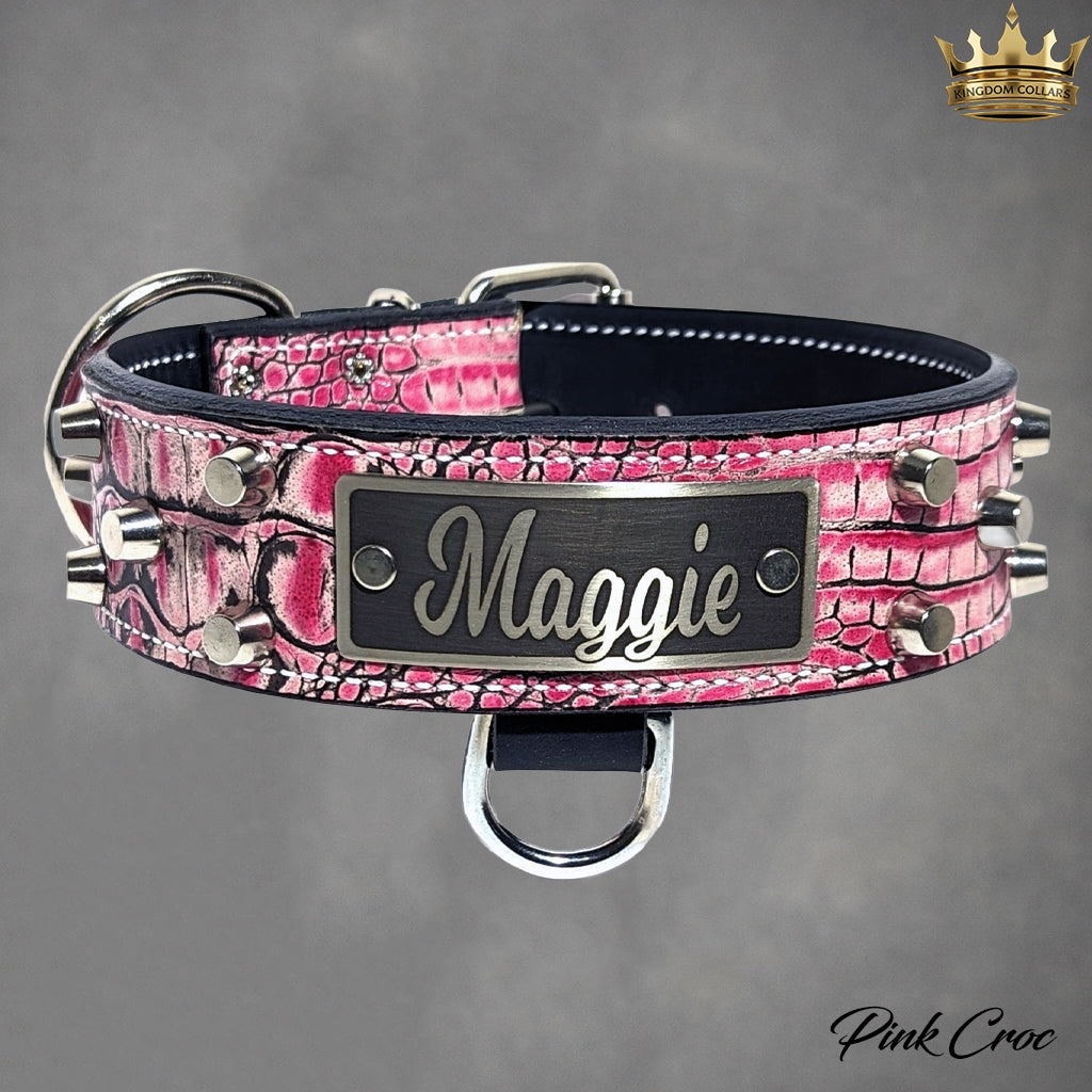WN4 - Coleira personalizada de couro com tachinhas de 2"