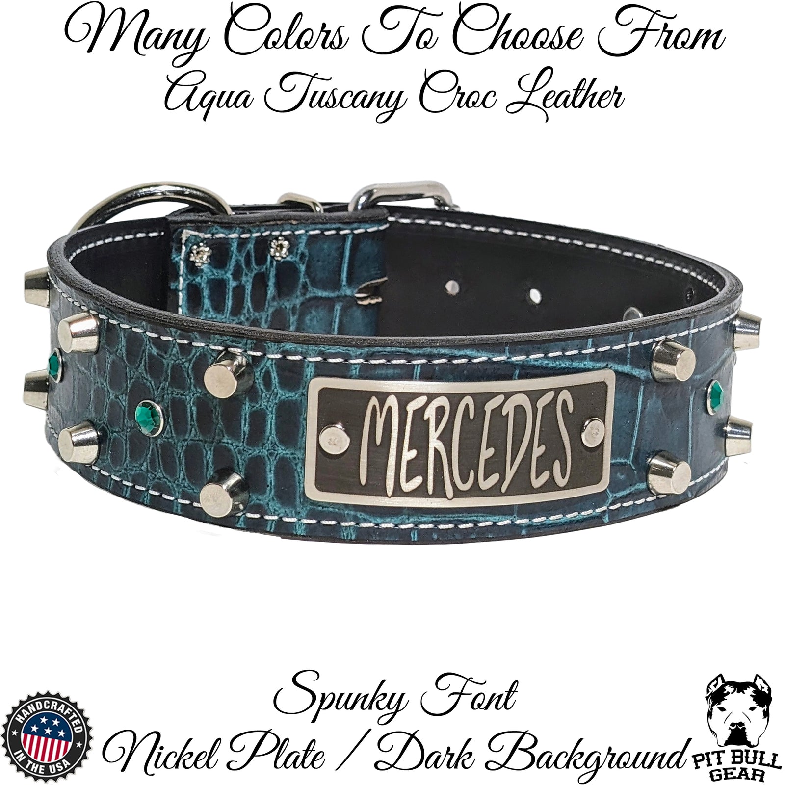 WN7 - Collar de cuero personalizado para perros de 2" con tachuelas y gemas