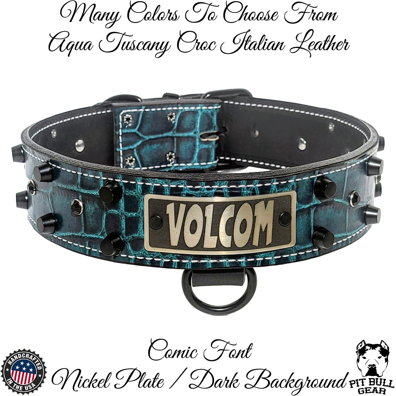 WN7 - Collar de cuero personalizado para perros de 2" con tachuelas y gemas