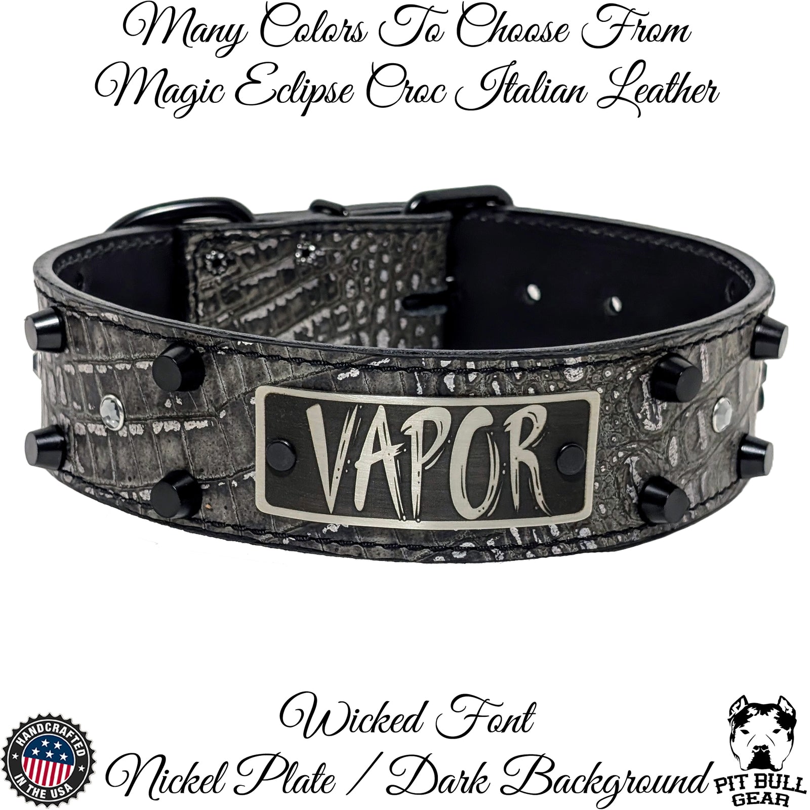 WN7 - Collar de cuero personalizado para perros de 2" con tachuelas y gemas