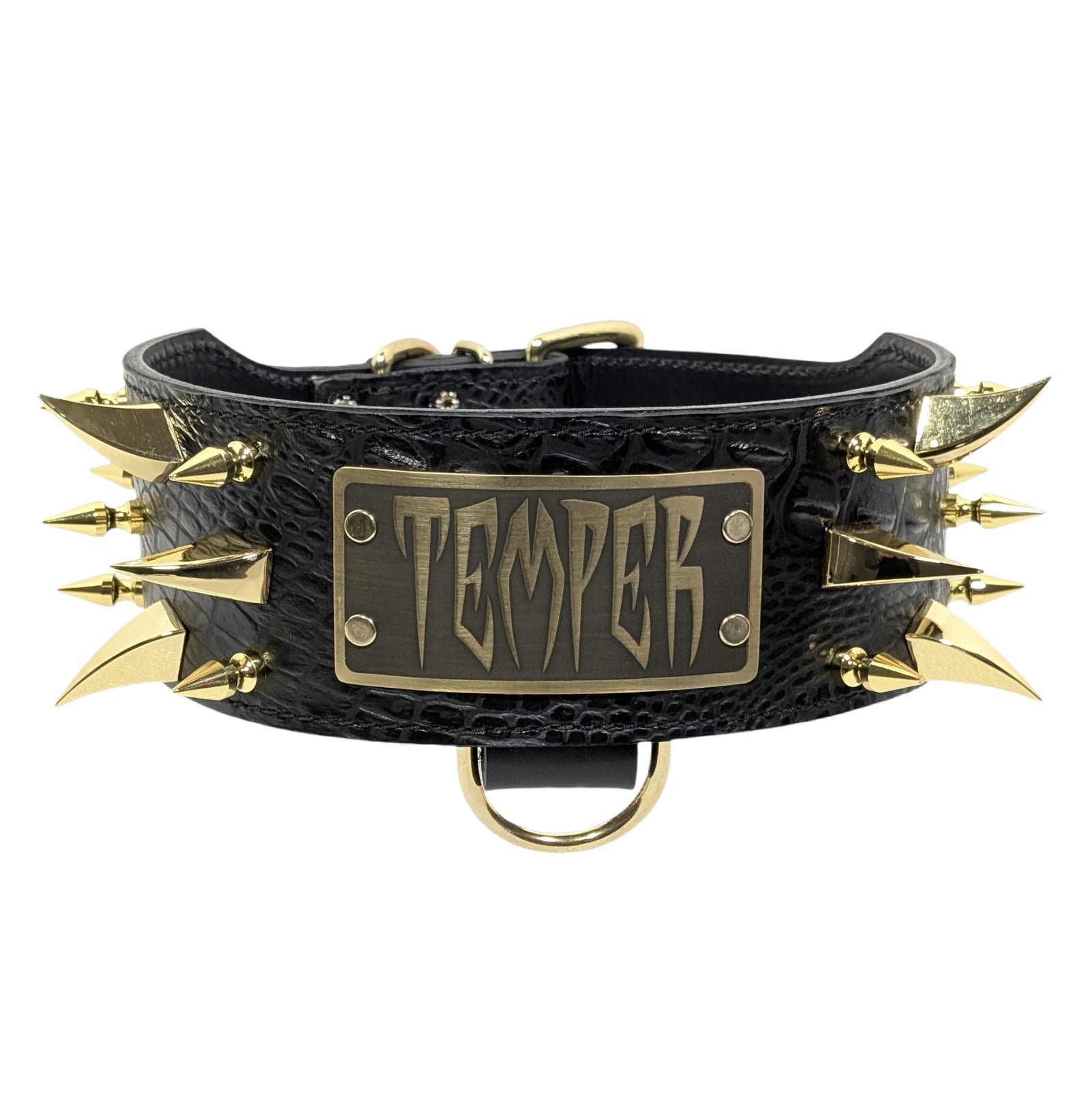 X14 - Collar de cuero con pinchos personalizado para perros de 3" de ancho