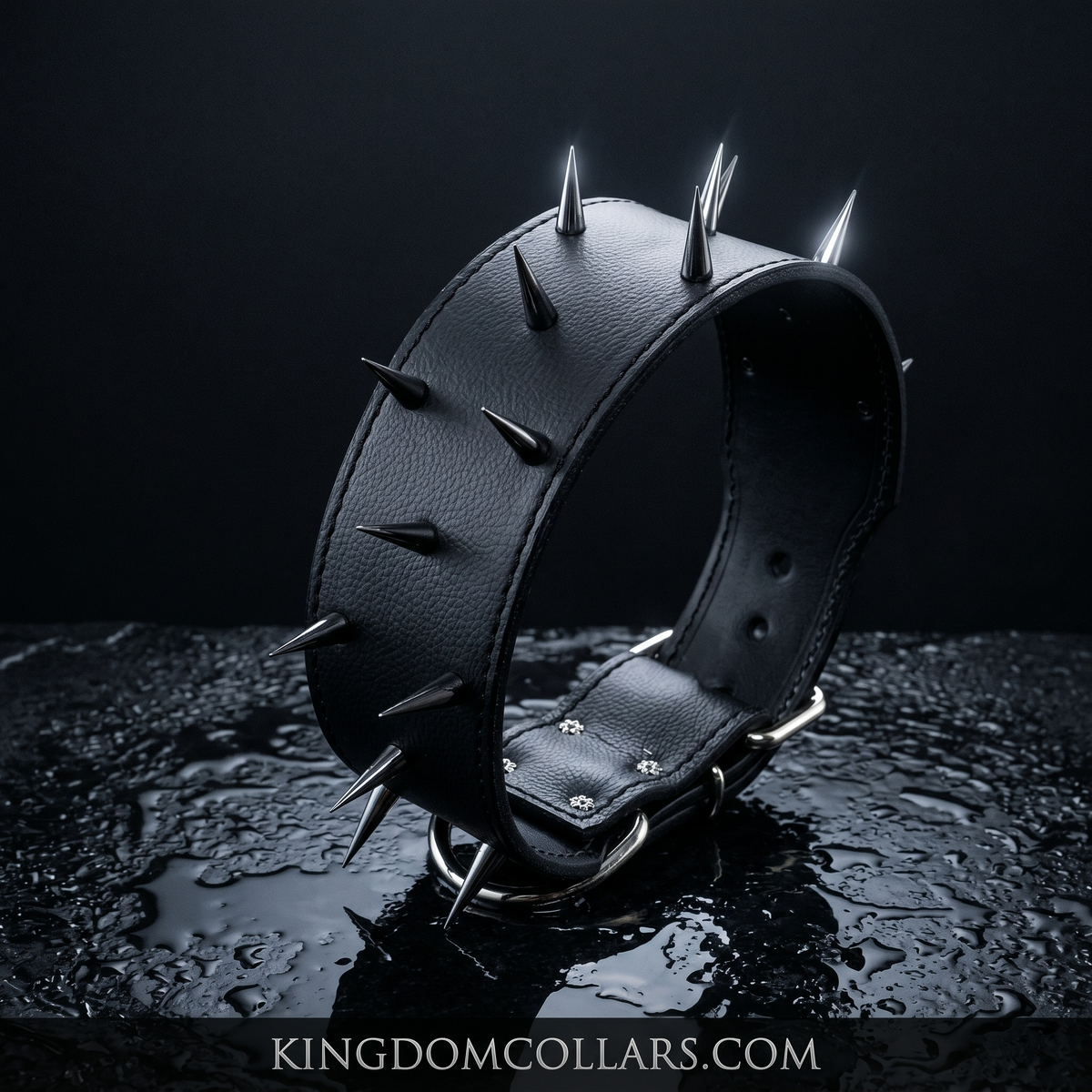 2.5"–3" Wide Italian Leather Spiked Dog Collar | 1" Cone Spikes