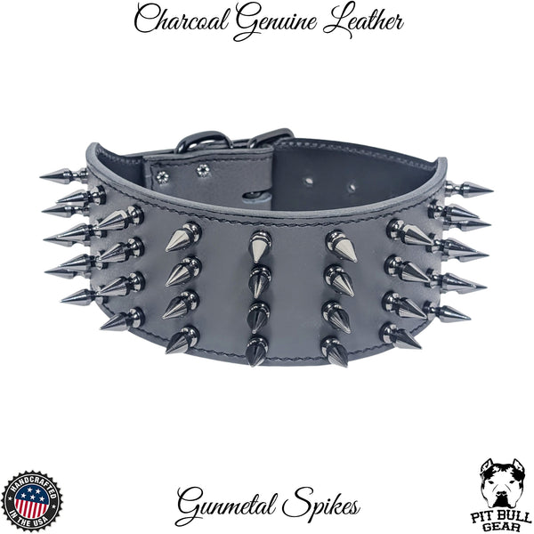 pitbull gear X32 - 3" Wide Leather Dog Collar with Spikes