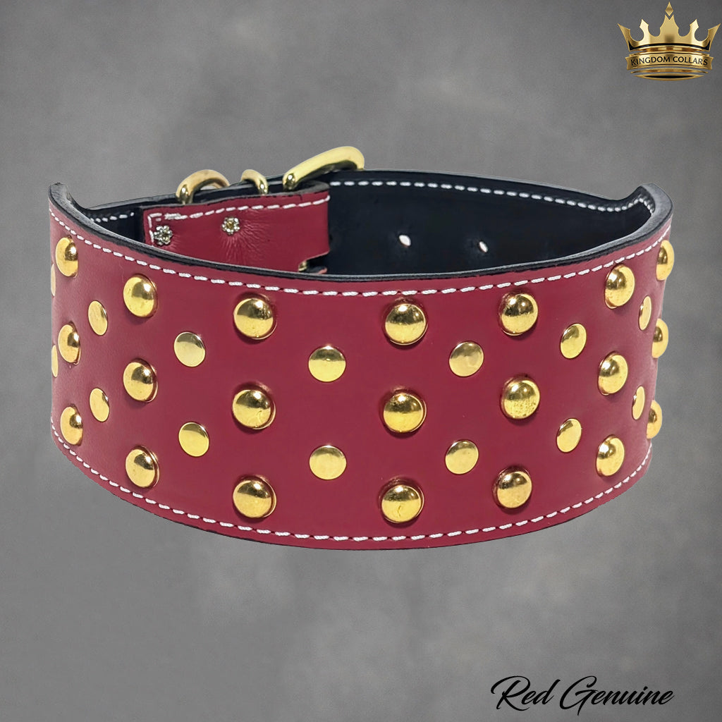 X5 - Custom Made 3" Wide Italian Leather Studded Dog Collar