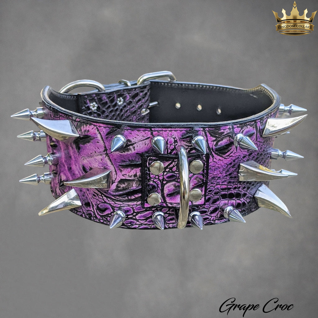 XC30 – 2.5"–3" Wide Italian Leather Spiked Dog Collar | Dragon Claw & Tree Spikes