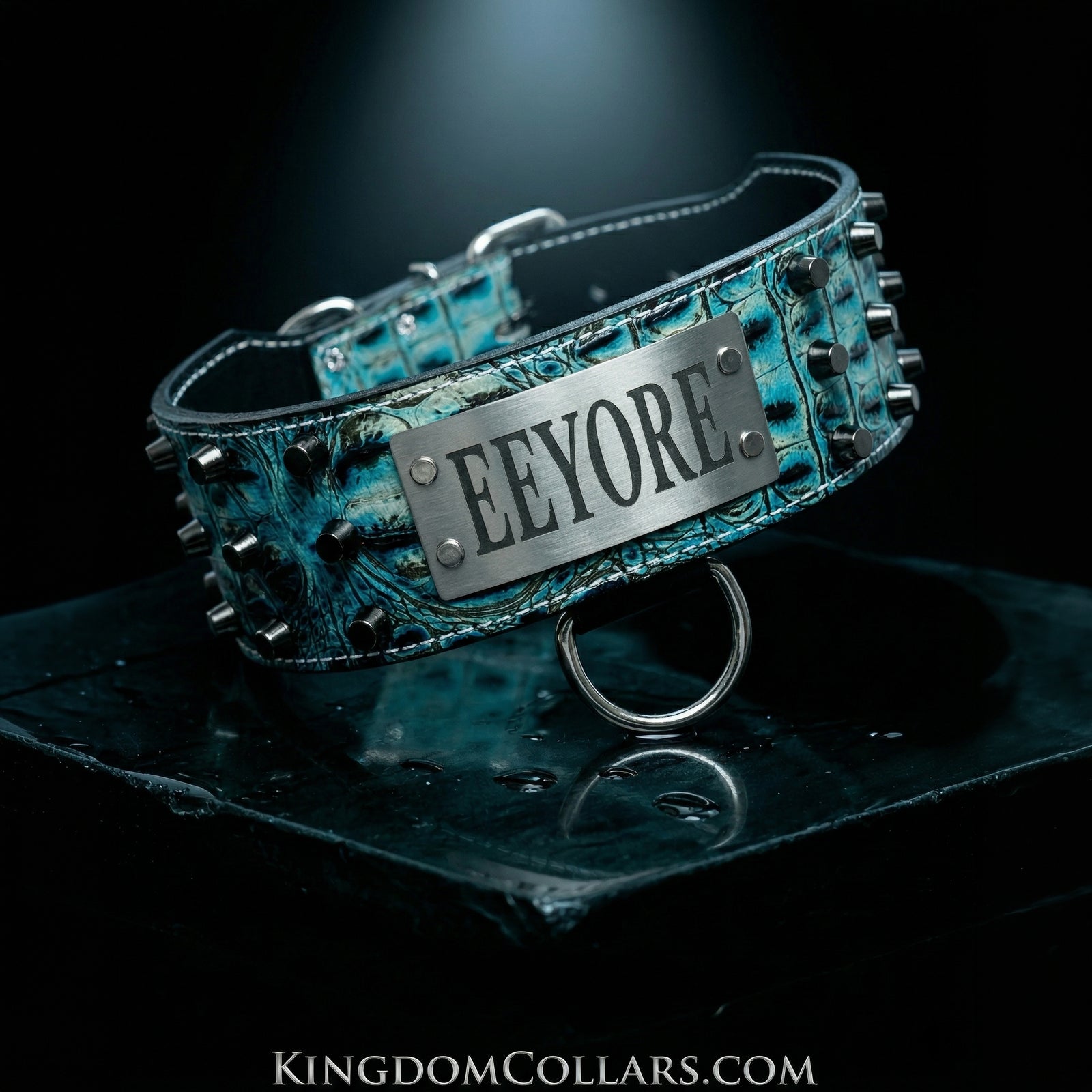 XN1 - Collar de cuero para perro de 3" de ancho con placa de identificación personalizada y tachuelas