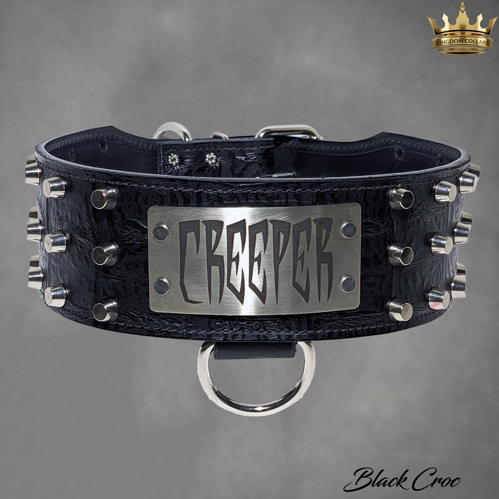 XN1 - Collar de cuero para perro de 3" de ancho con placa de identificación personalizada y tachuelas