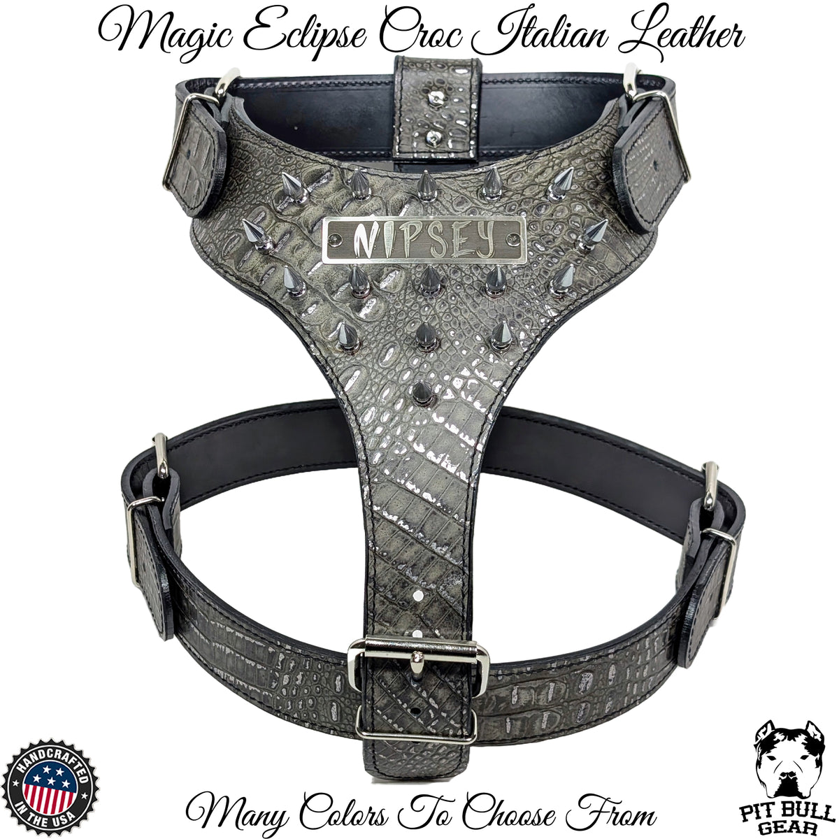 NH5 - Personalized Spiked Leather Dog Harness