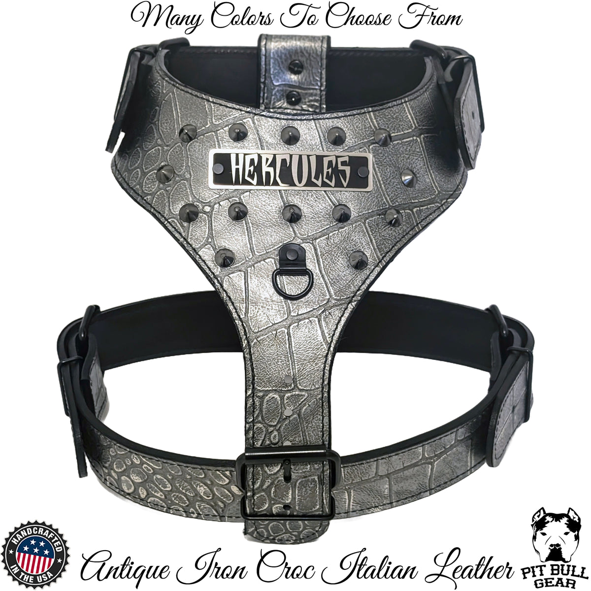 NH10 - Custom Made Italian Leather Personalized Harness with Cone Studs