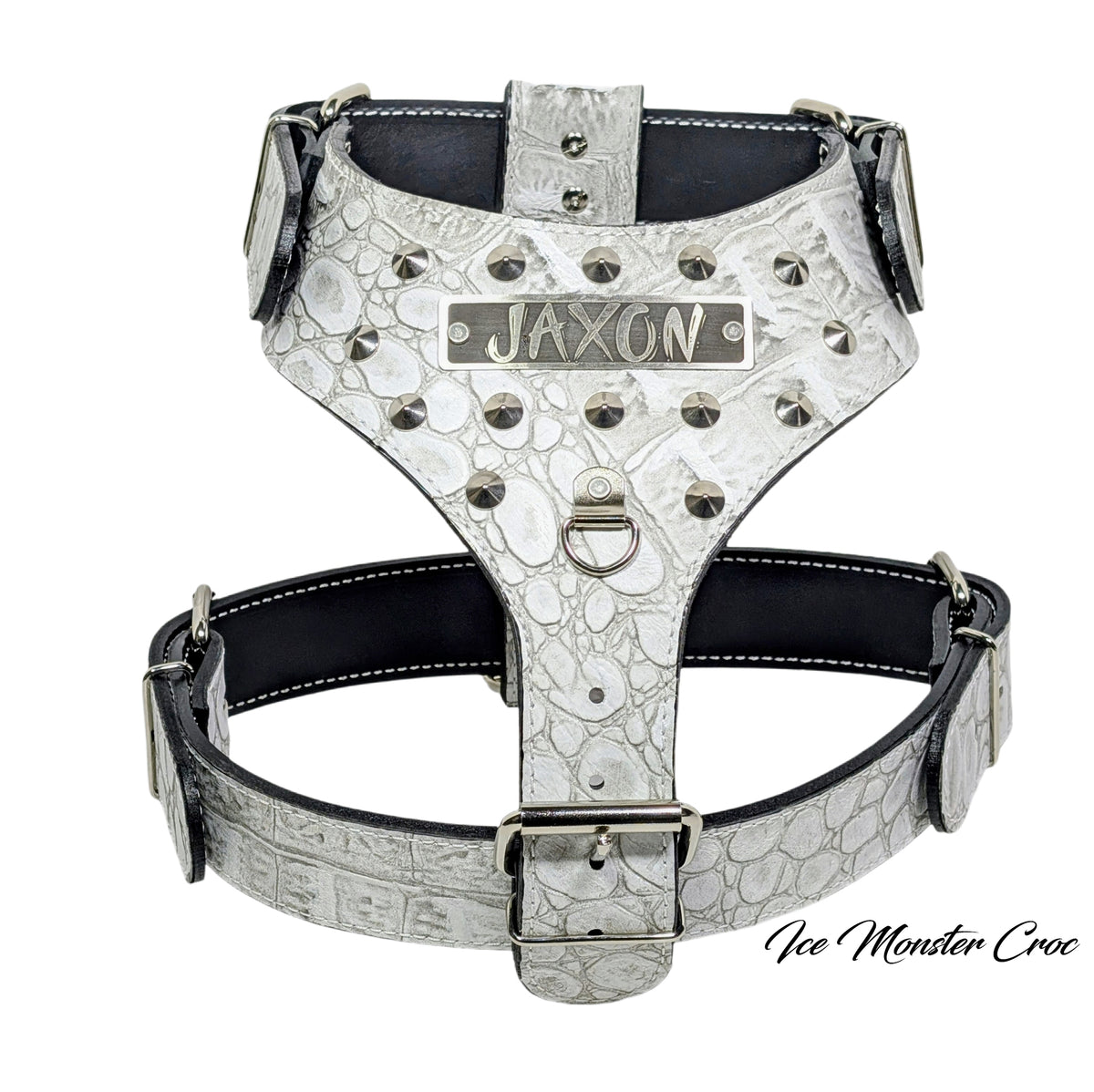 NH10 - Custom Made Italian Leather Personalized Harness with Cone Studs