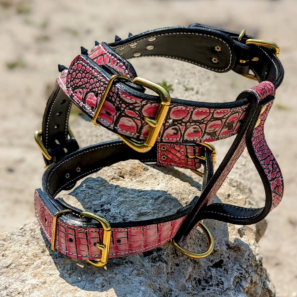 NH6 - Leather Dog Harness Personalized Name Plate Gems & Spikes