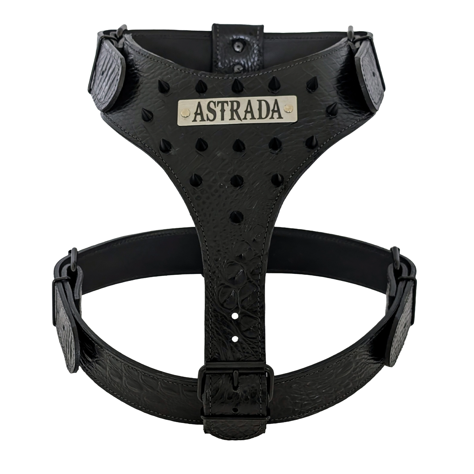 NH8 - Personalized Leather Dog Harness with Cone Spikes