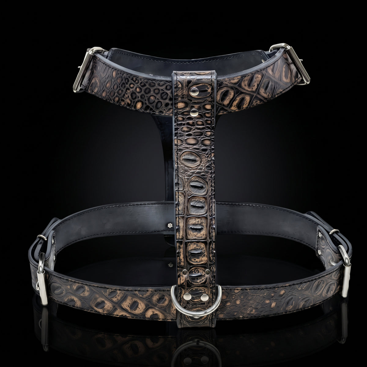 Italian Leather Personalized Spiked Dog Harness with Engraved Name Plate, 1" Tree Spikes