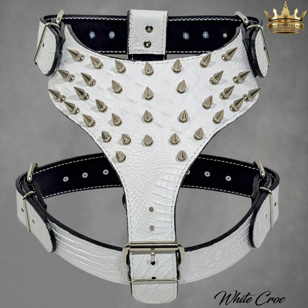 Italian Leather Spiked Dog Harness | 1" Tree Spikes