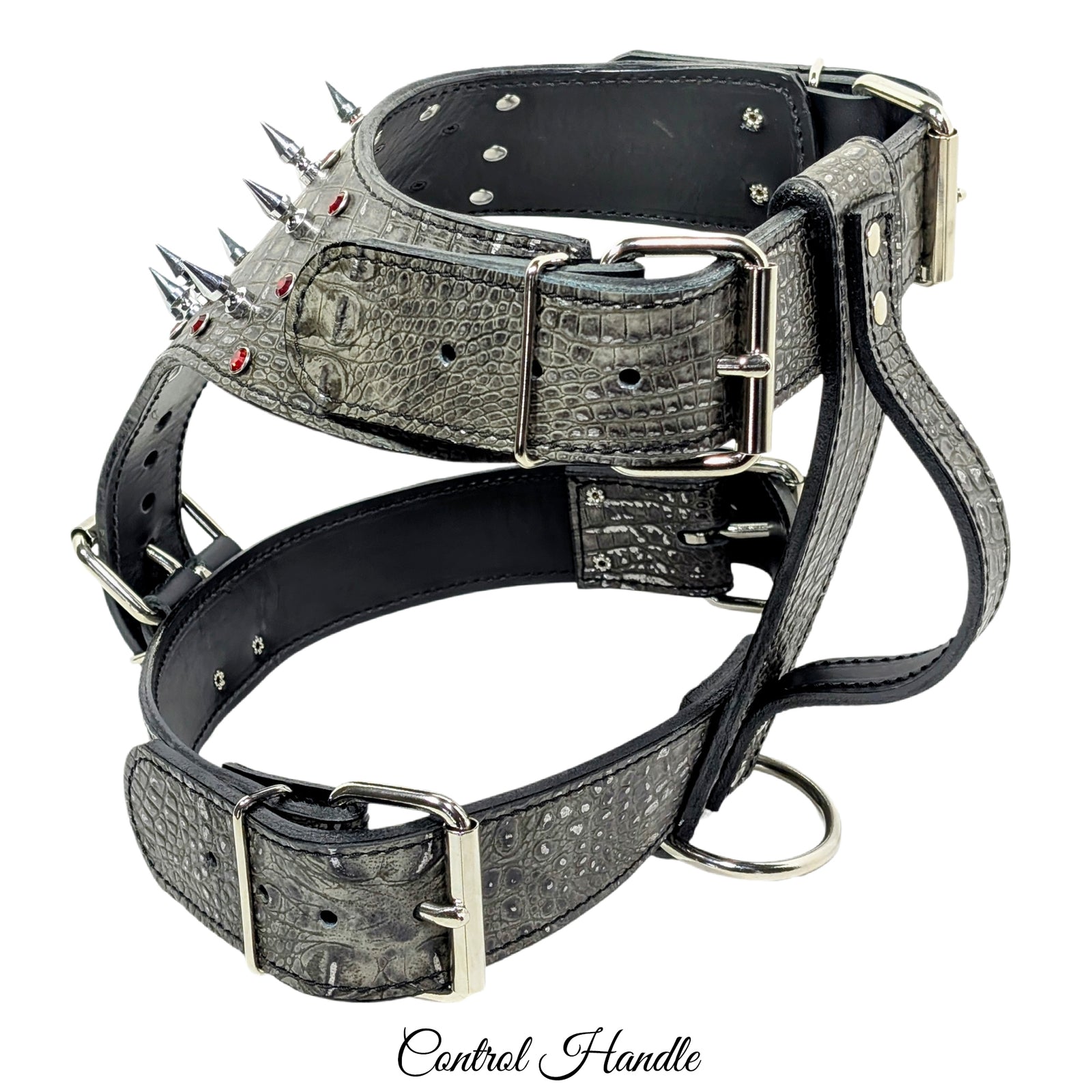 Y15 - Arnés de cuero para perros con púas y gemas