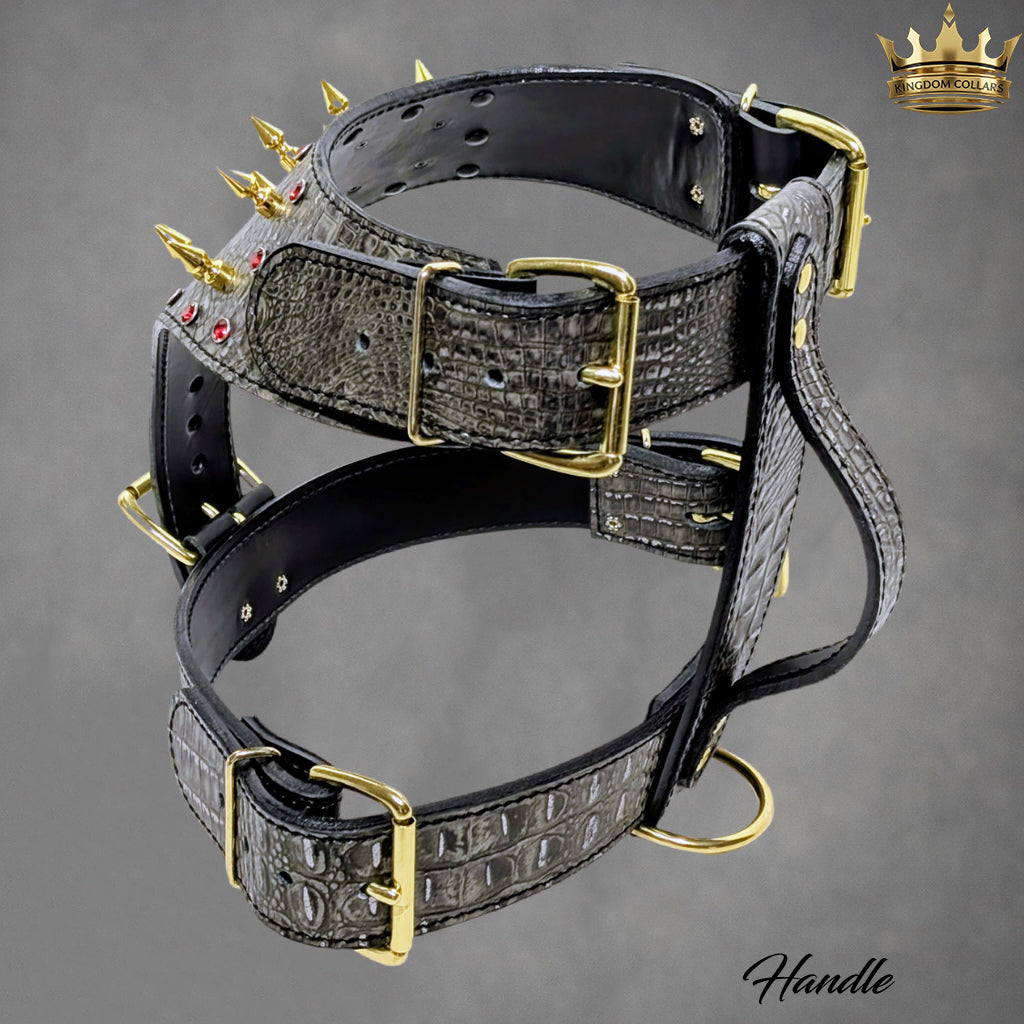 Y15 - Leather Dog Harness with Spikes & Gems