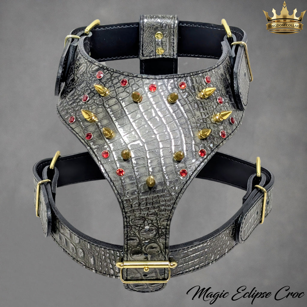 Y15 - Leather Dog Harness with Spikes & Gems