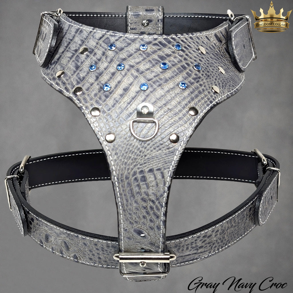 Handcrafted Italian Leather Studded Dog Harness with Crystal Gems