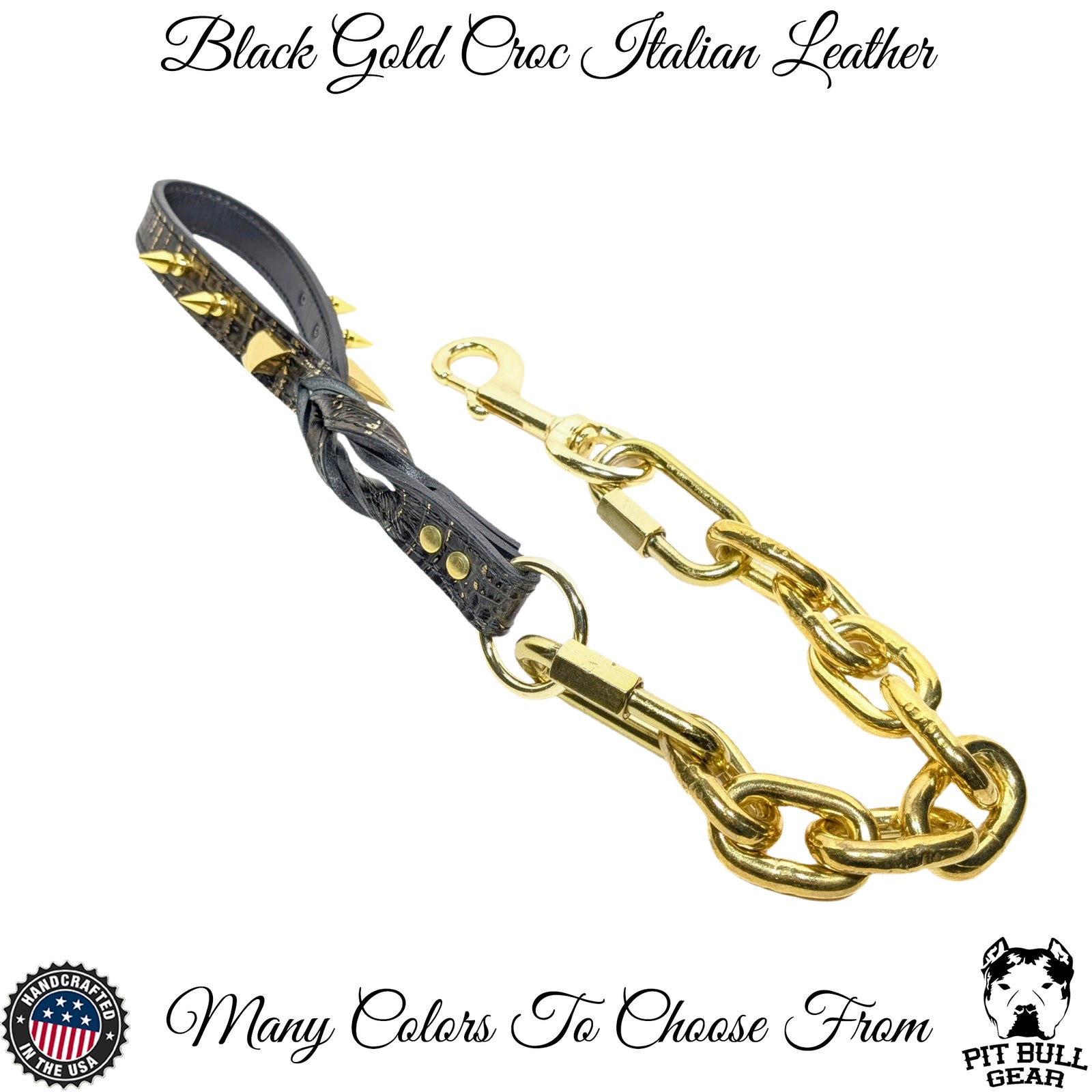 Cadena de oro súper pesada con mango de cuero con púas, n.° 2, 30"