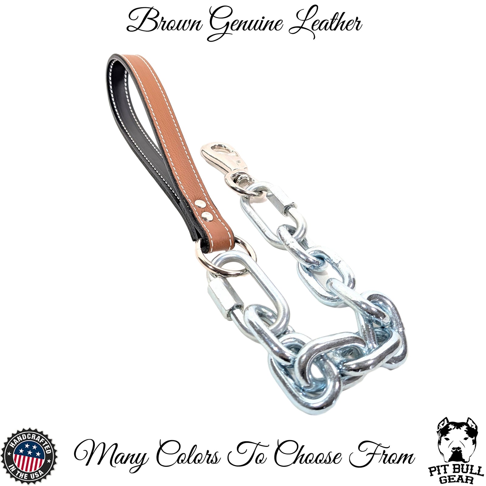 Super Heavy Chain Lead | Leather Handle | Nickel Plated | Large & Extra Strong Dogs
