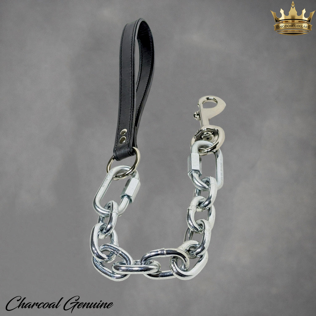 Cadena de plata superpesada con correa de cuero trenzado - 30"