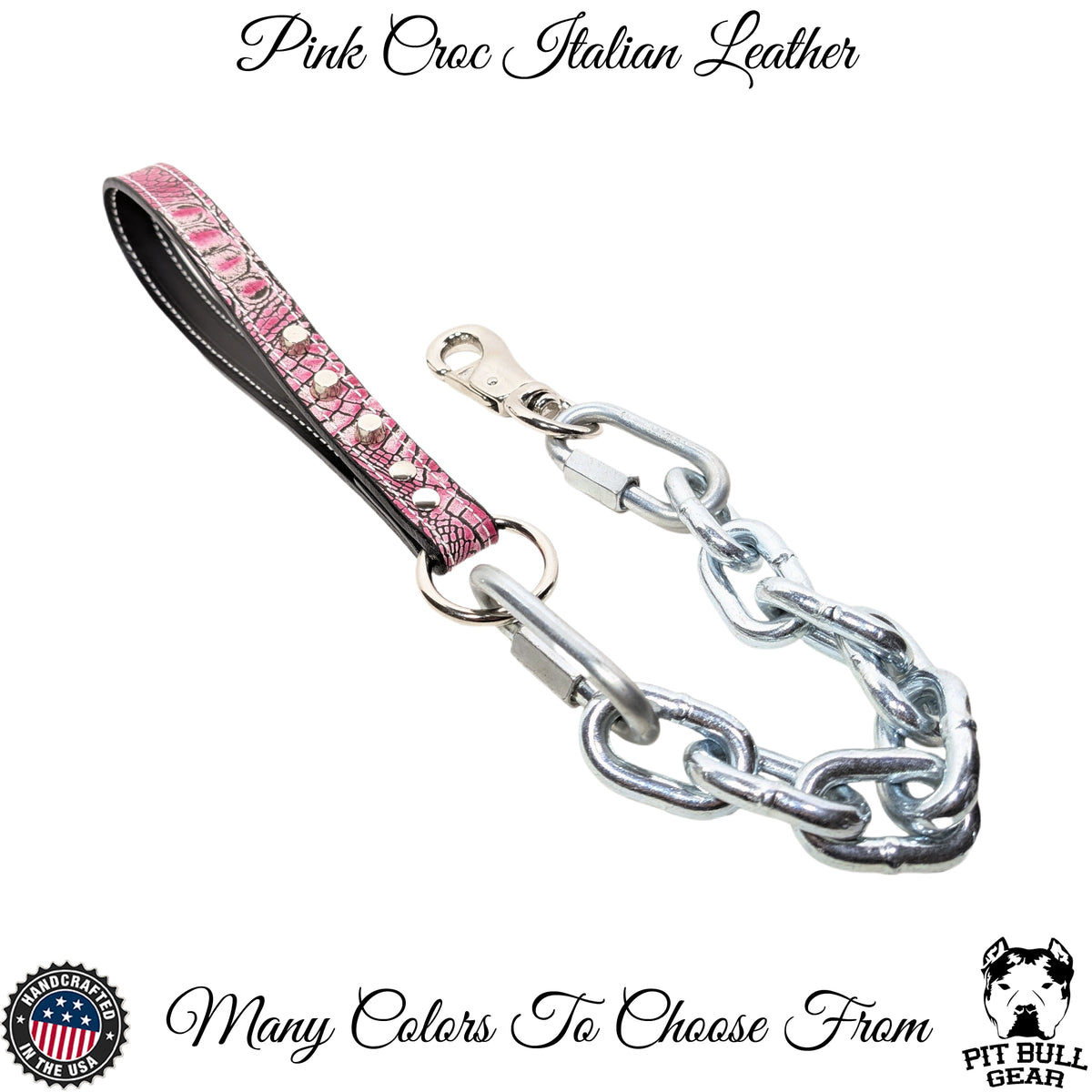 Super Heavy Chain Lead with Leather Handle &amp; Bucket Studs - 30"