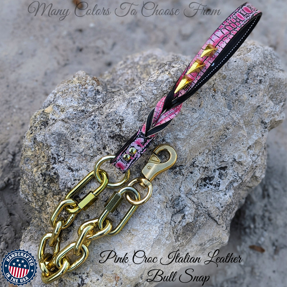 Cadena de oro súper pesada con mango de cuero con púas, n.° 3, 30"