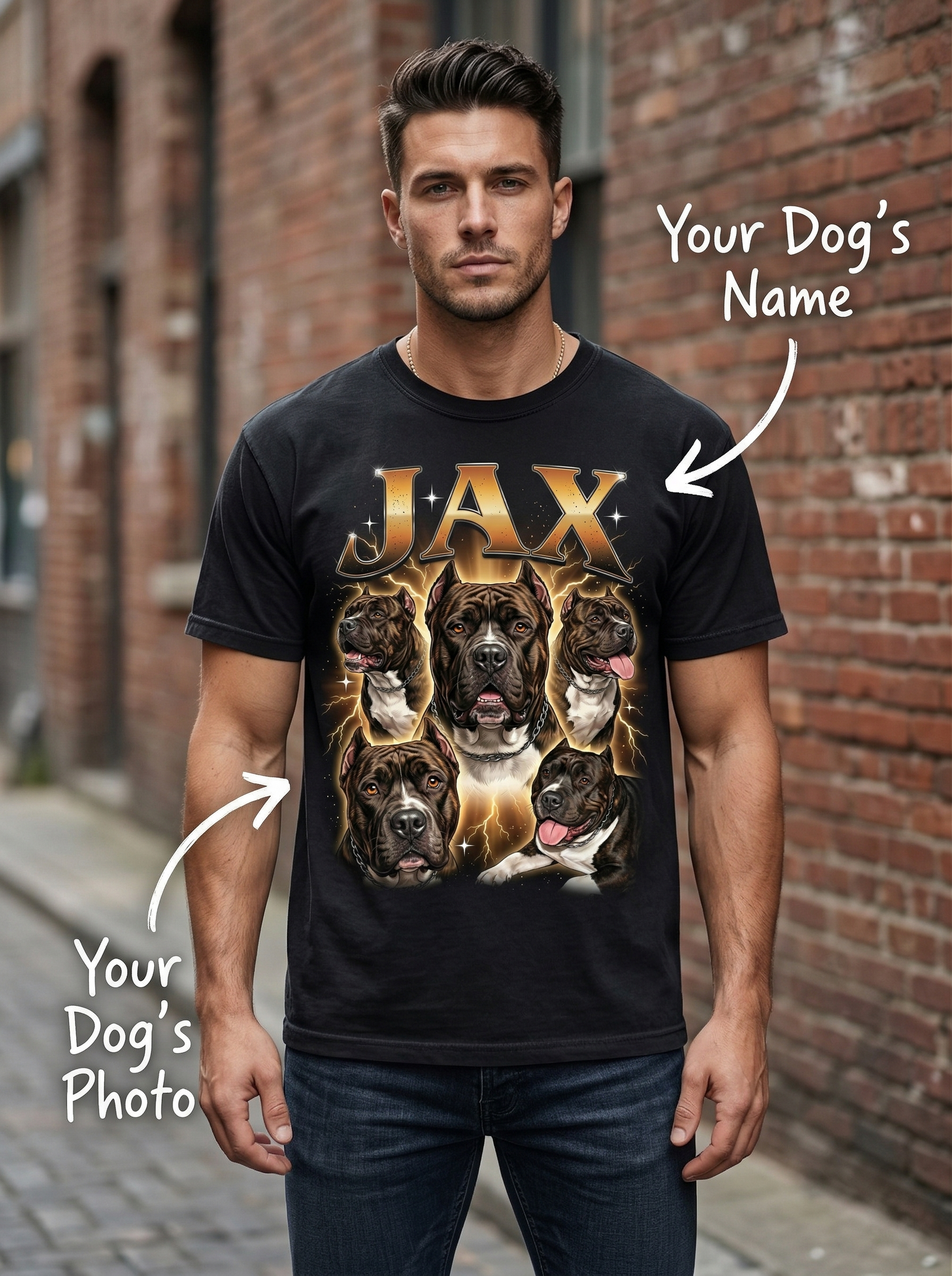 Custom Bootleg Vintage Dog Portrait T-Shirt | 90s Rap Style Pet Tee