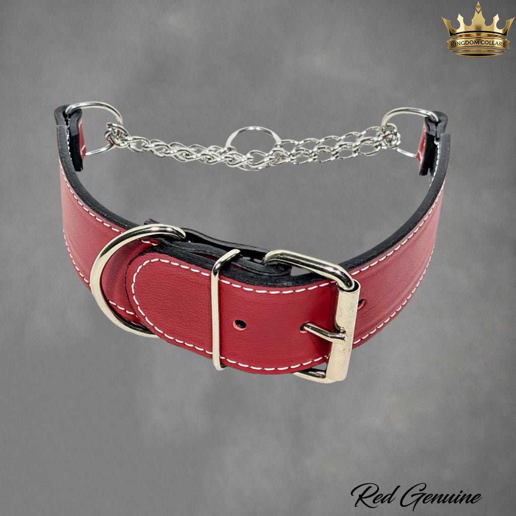 LM15B - 1.5" Wide Italian Leather Martingale Collar | Stainless or Brass Chain