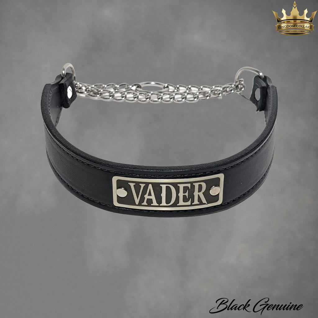 LM8N - 1.5" Leather Martingale Dog Collar Personalized Name Plate