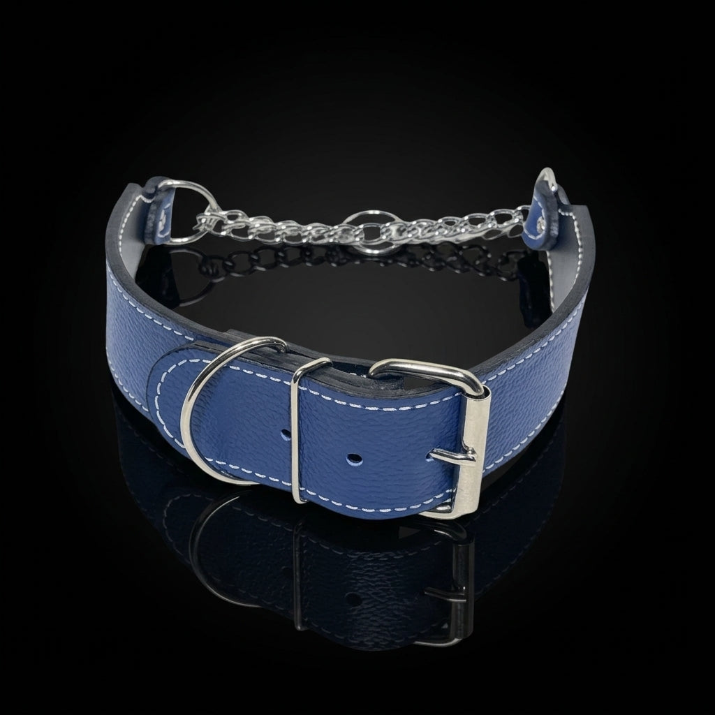 Collar de cuero tipo martingala con hebilla, collar de entrenamiento de 2" de ancho - LM9