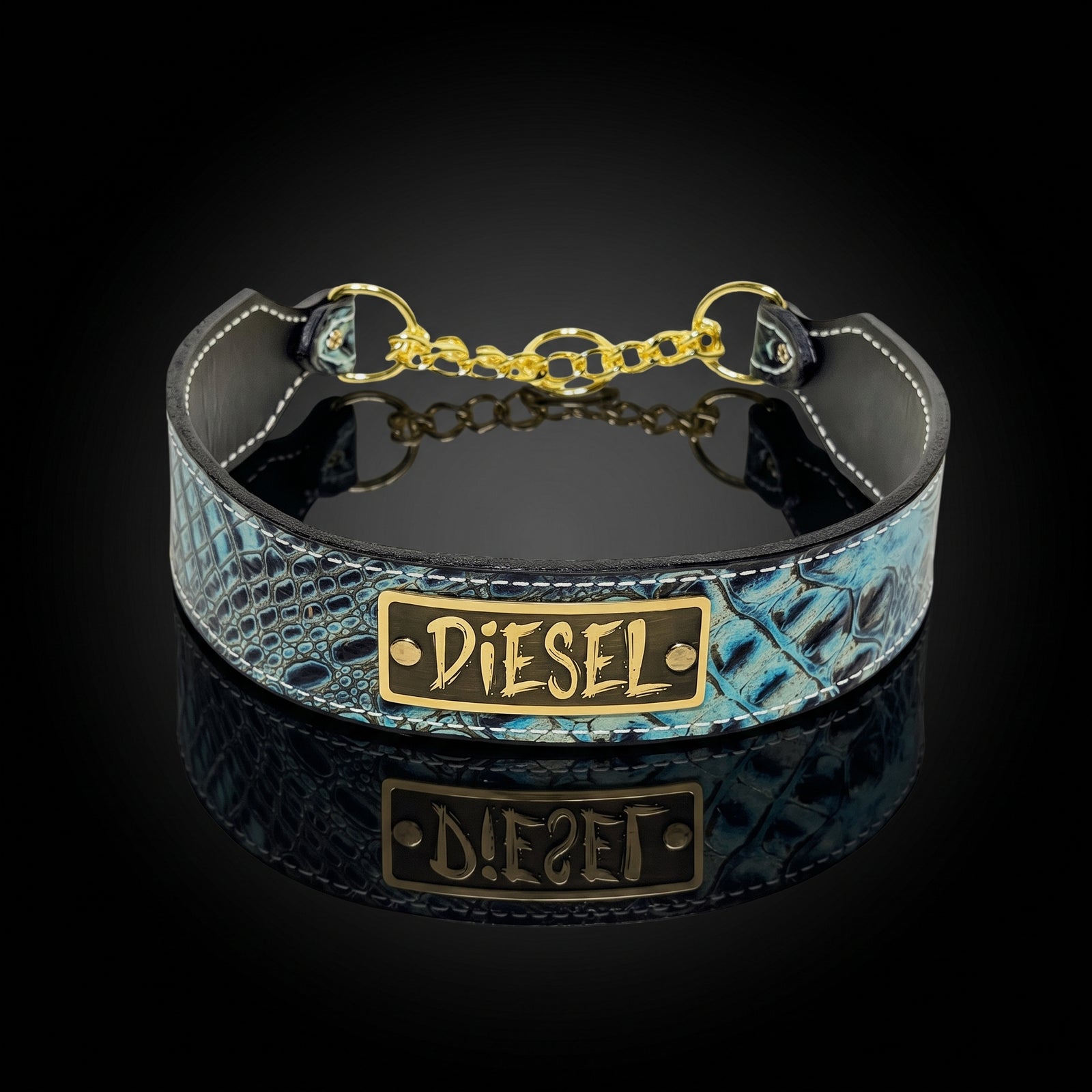 Personalized Italian Leather Martingale Dog Collar, 2" Wide