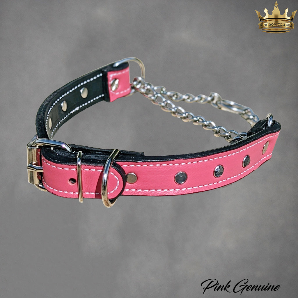 1" Wide Gem Crystal Leather Martingale Collar with Buckle | Handcrafted