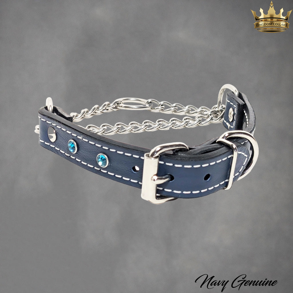 1" Wide Gem Crystal Leather Martingale Collar with Buckle | Handcrafted