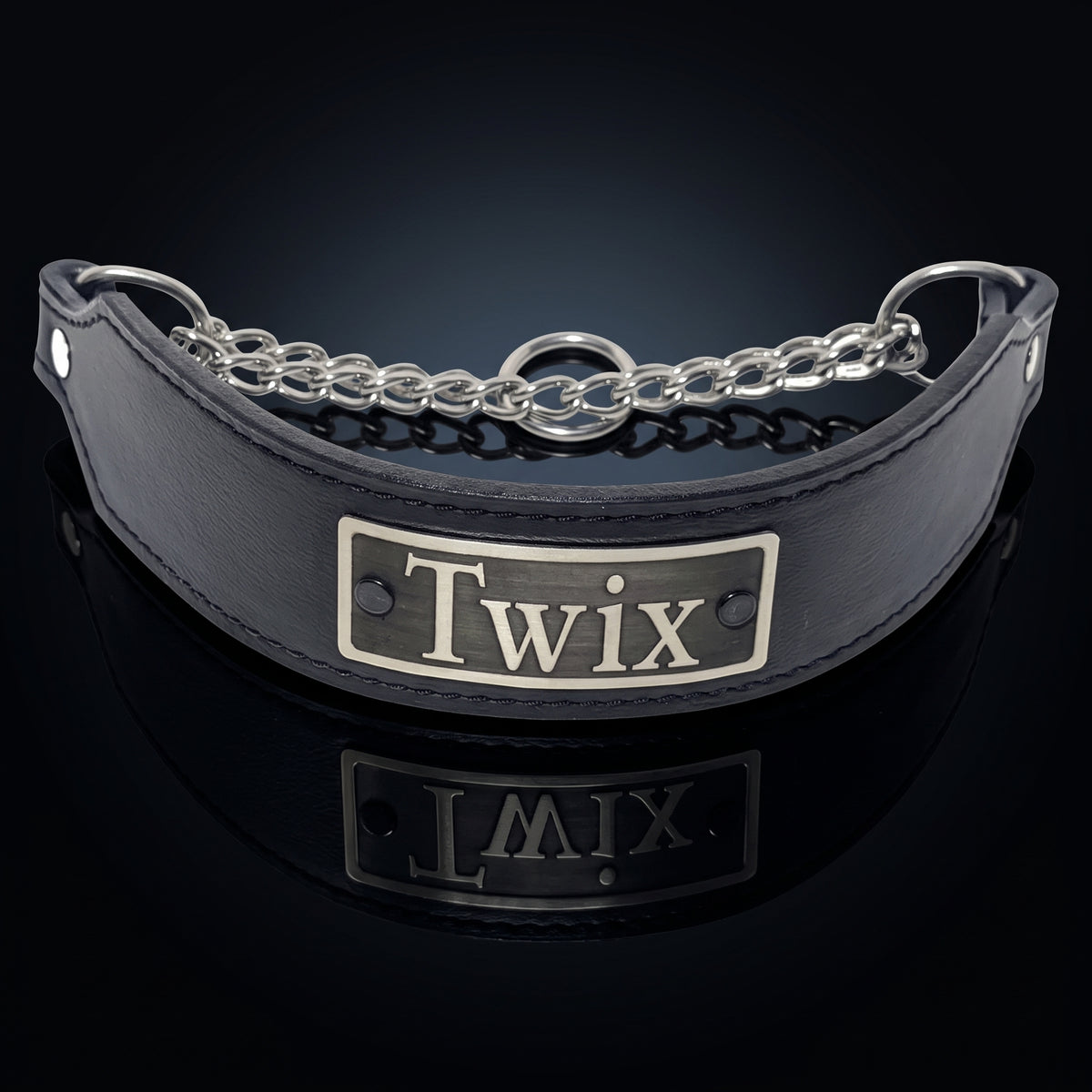 Personalized Italian Leather Martingale Dog Collar, 2" Wide