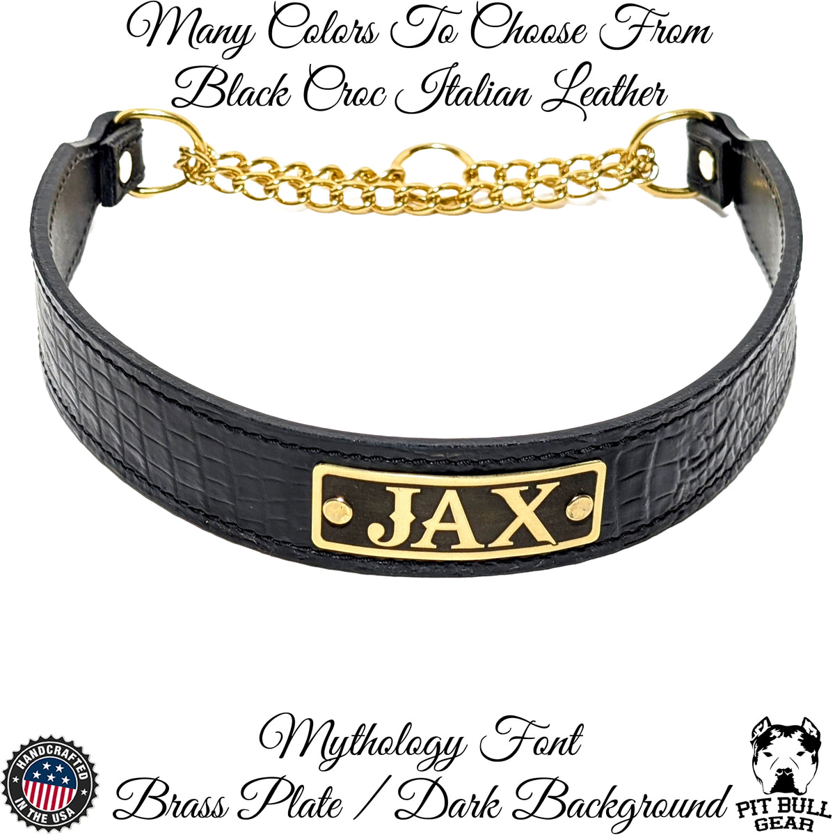 LM8N - Collar para perro de cuero tipo martingala de 1,5" con placa de identificación personalizada