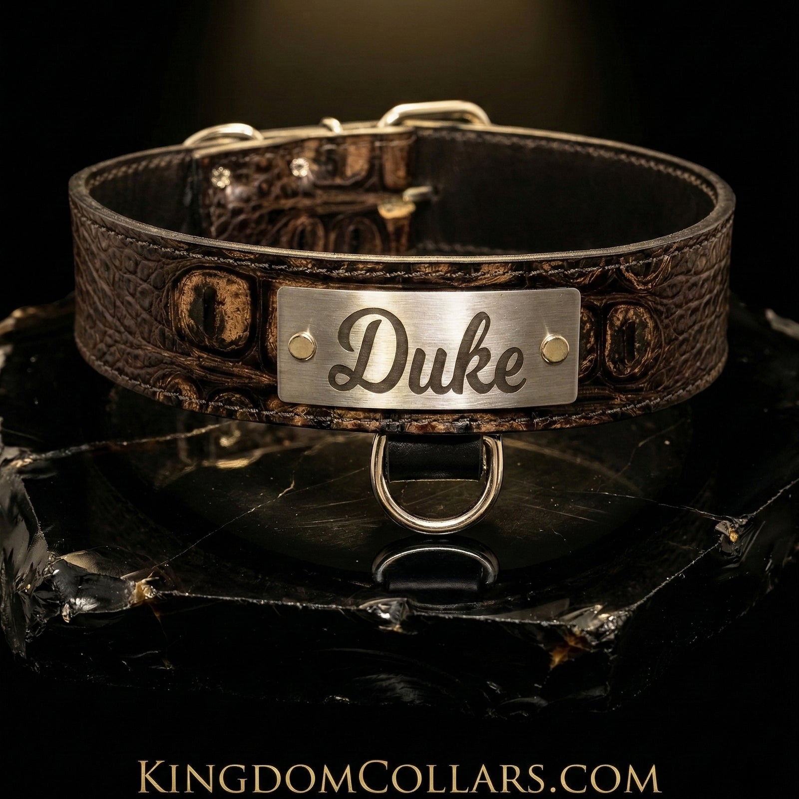 N15 - Collar de cuero para perros de 2" de ancho con placa de identificación