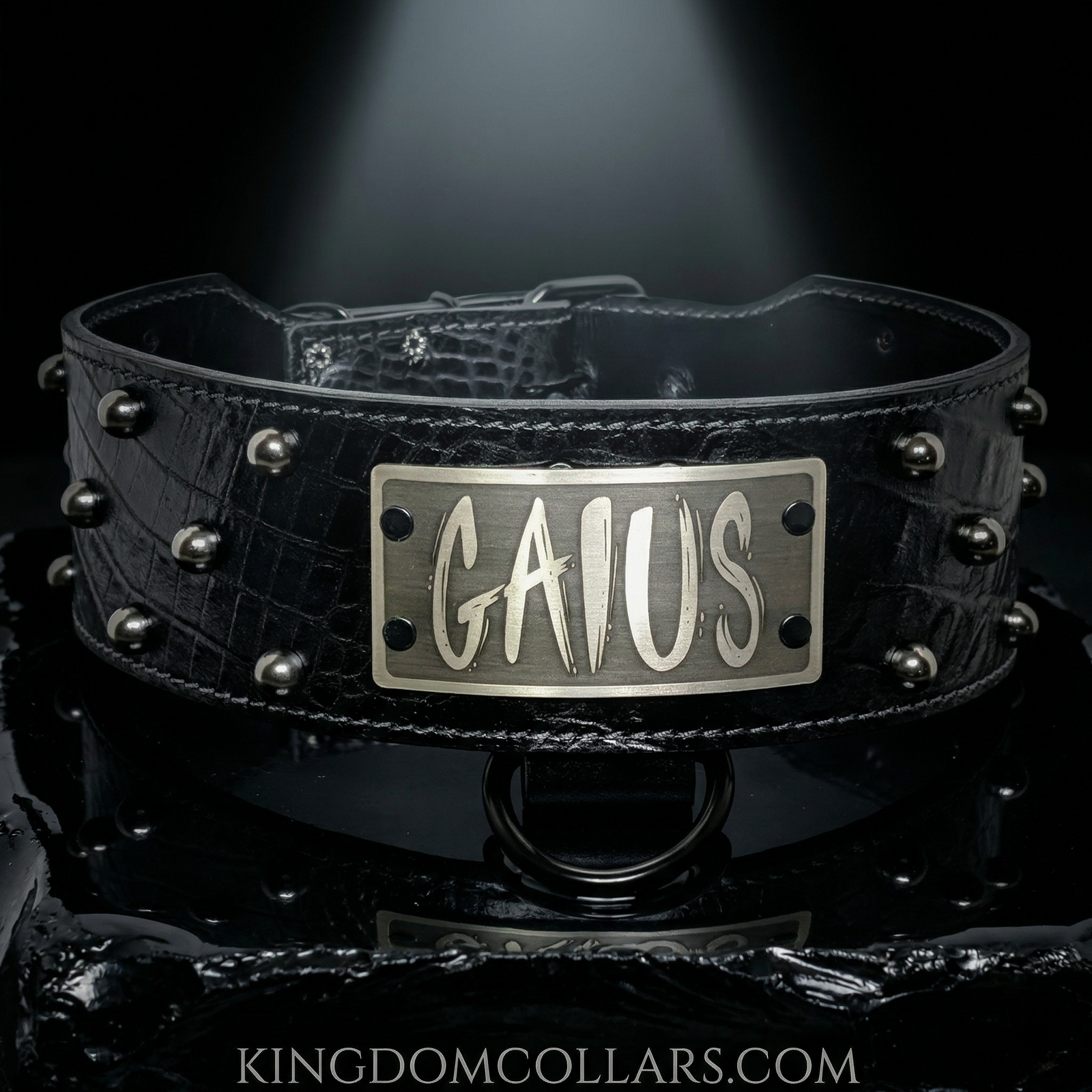 Collar de cuero para perros, collar con placa de identificación, tachonado, collar de 3" de ancho - NX3