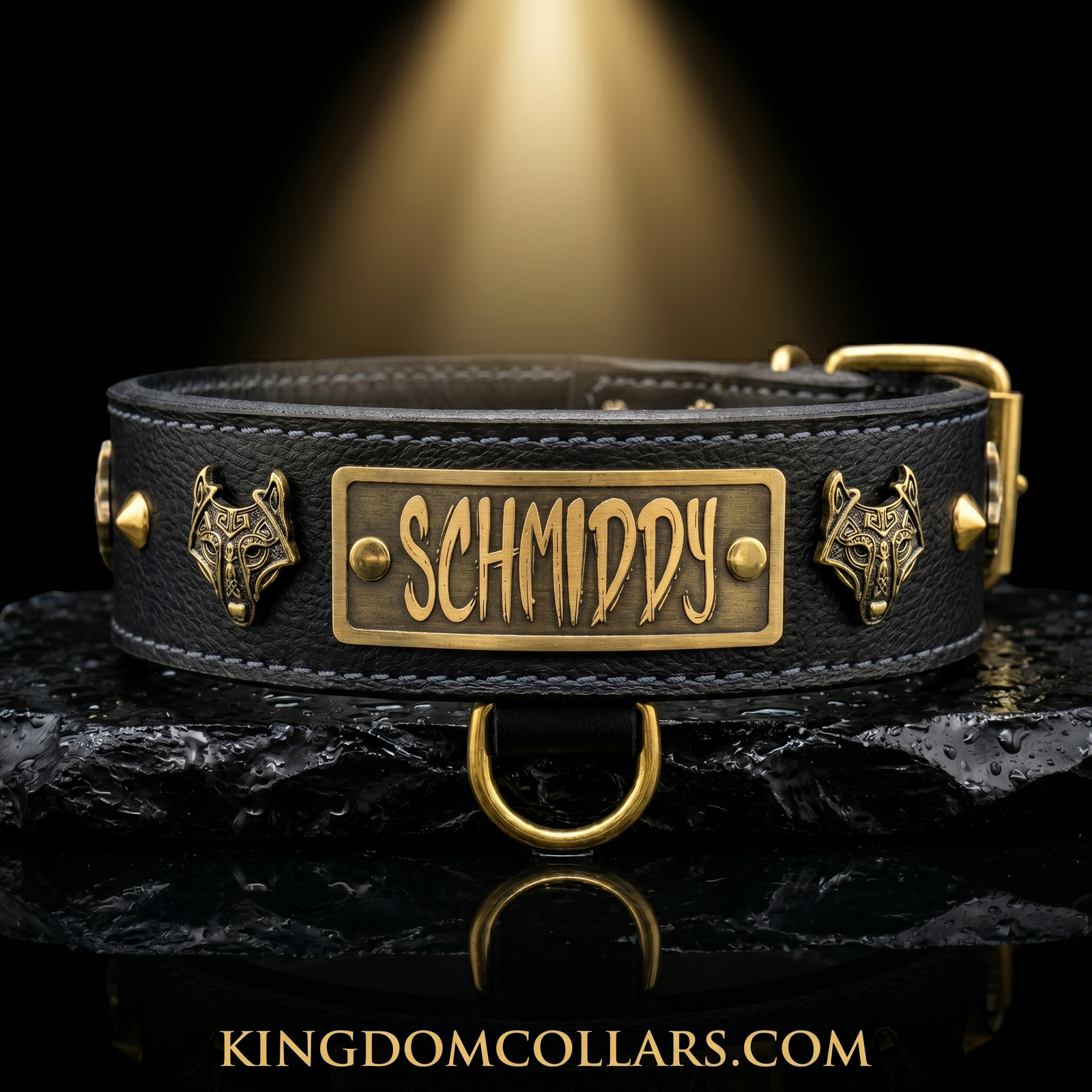 W4 - 2" Wide Viking Wolf Personalized Leather Dog Collar