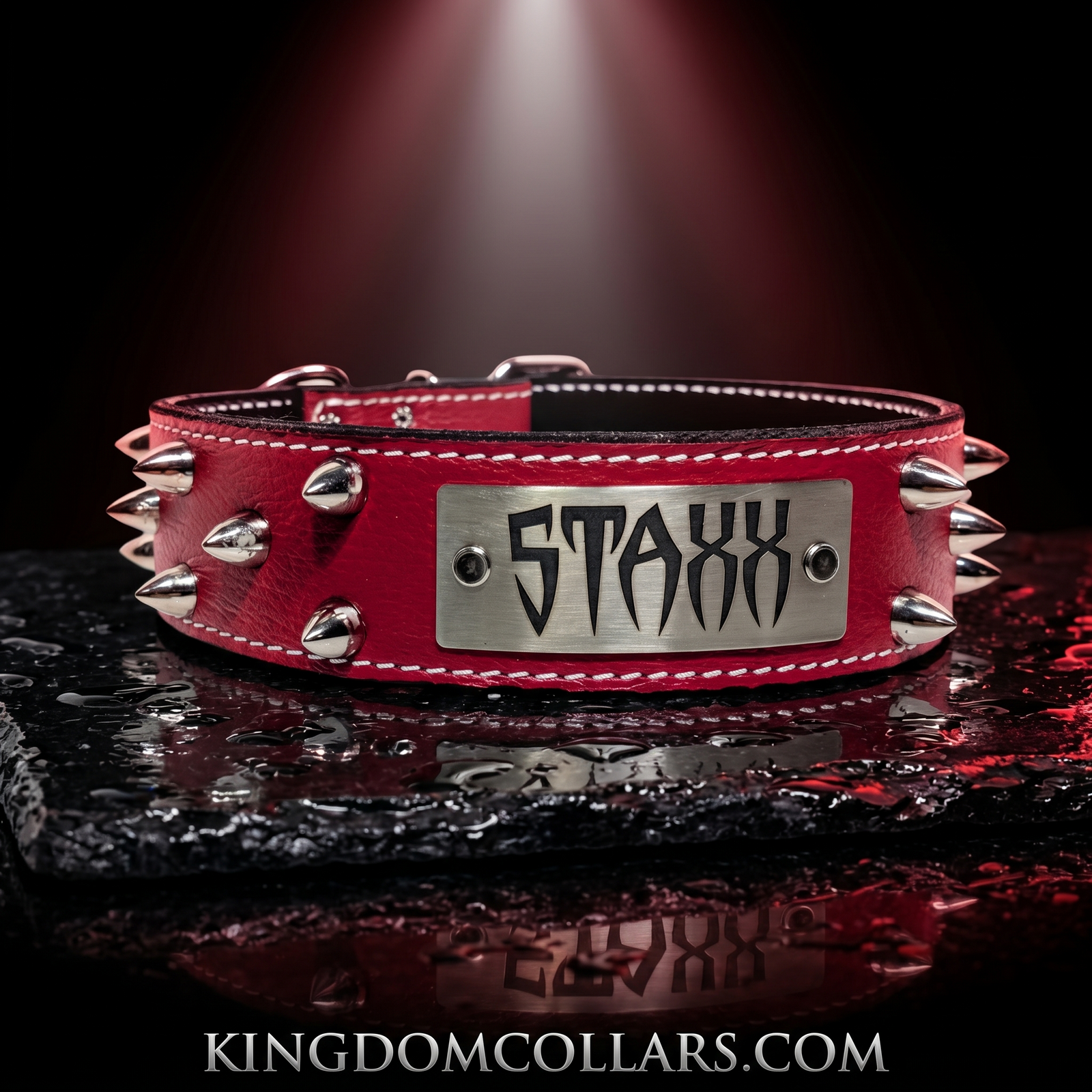 W50 - 2" Wide Personalized Italian Leather Bullet Stud Dog Collar | Silver