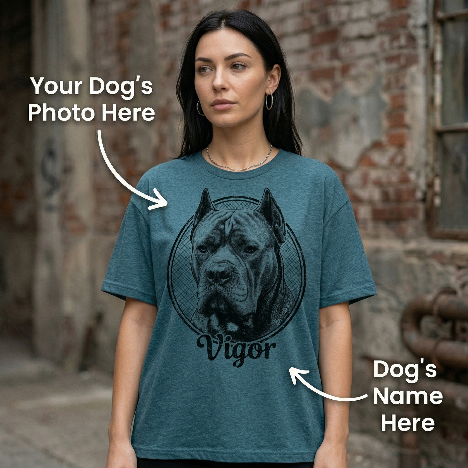 Custom Dog Portrait T-Shirt — Personalized Vintage Engraved Pet Tee