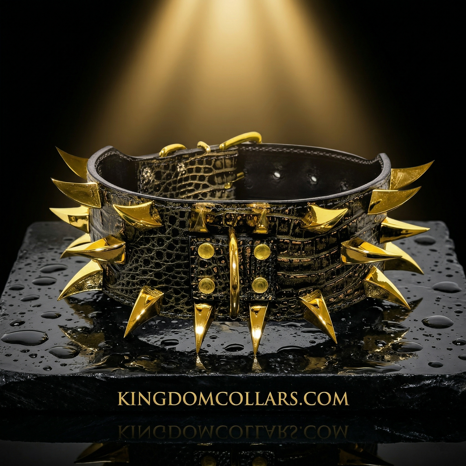 X24 – 2.5"–3" Wide Italian Leather Dog Collar | Dragon Claw Spikes