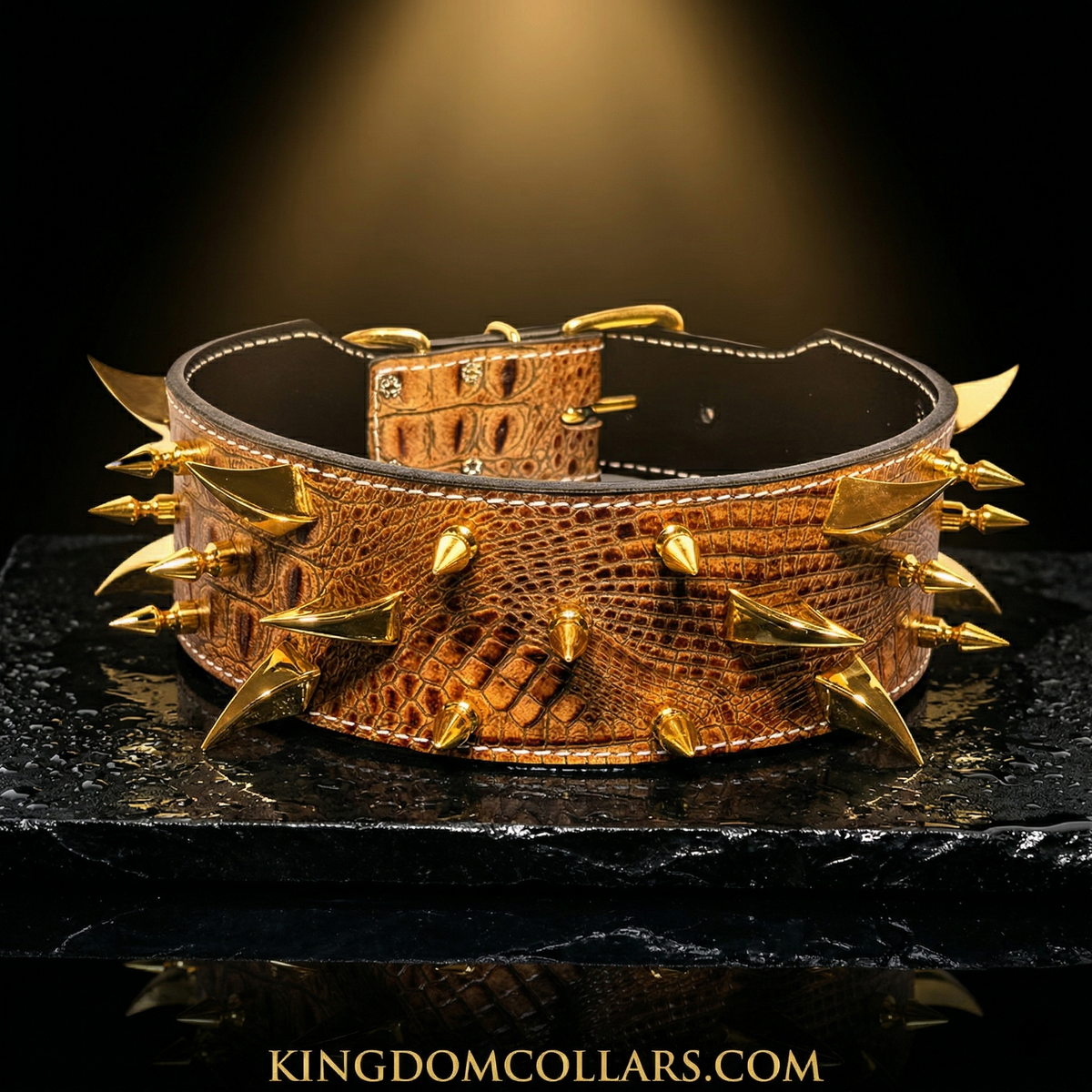 XC30 – 2.5"–3" Wide Italian Leather Spiked Dog Collar | Dragon Claw &amp; Tree Spikes