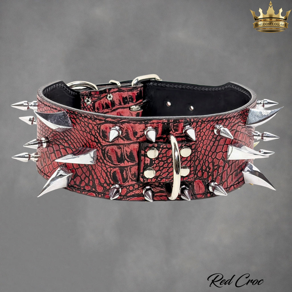 XC30 – 2.5"–3" Wide Italian Leather Spiked Dog Collar | Dragon Claw & Tree Spikes