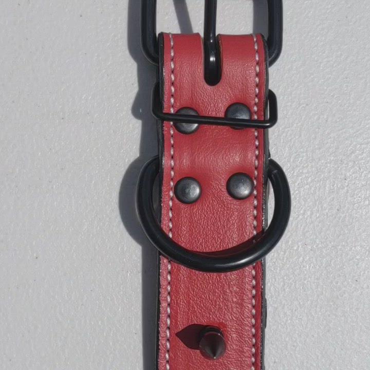 Collar de cuero con pinchos para perros, collar de protección para perros, 1,5" de ancho - V17