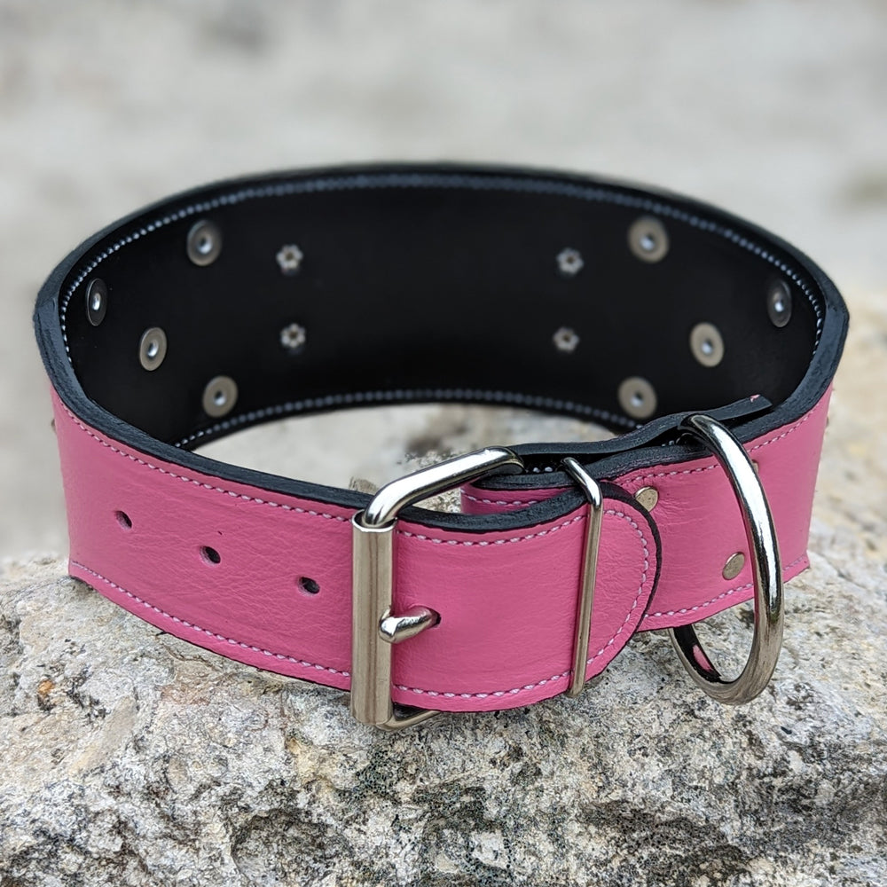 NX33 - Collar de cuero para perros de 3" de ancho con placa de identificación personalizada y tachuelas